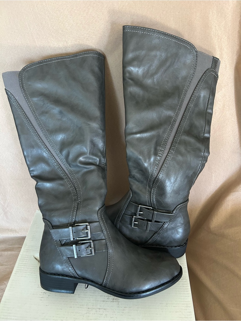 Style & Co. Gray Knee-High Buckle Riding Boots